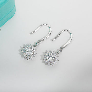 1 Carat Sunflower D Color ♥︎ High Quality Moissanite Diamonds ♥︎ Flower Drop Hook Earrings - Fine Jewellery - The Jewellery Supermarket